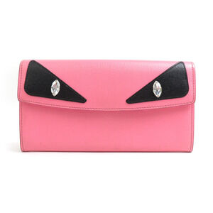 Fendi Monster Eye Leather Long Wallet Pink Black